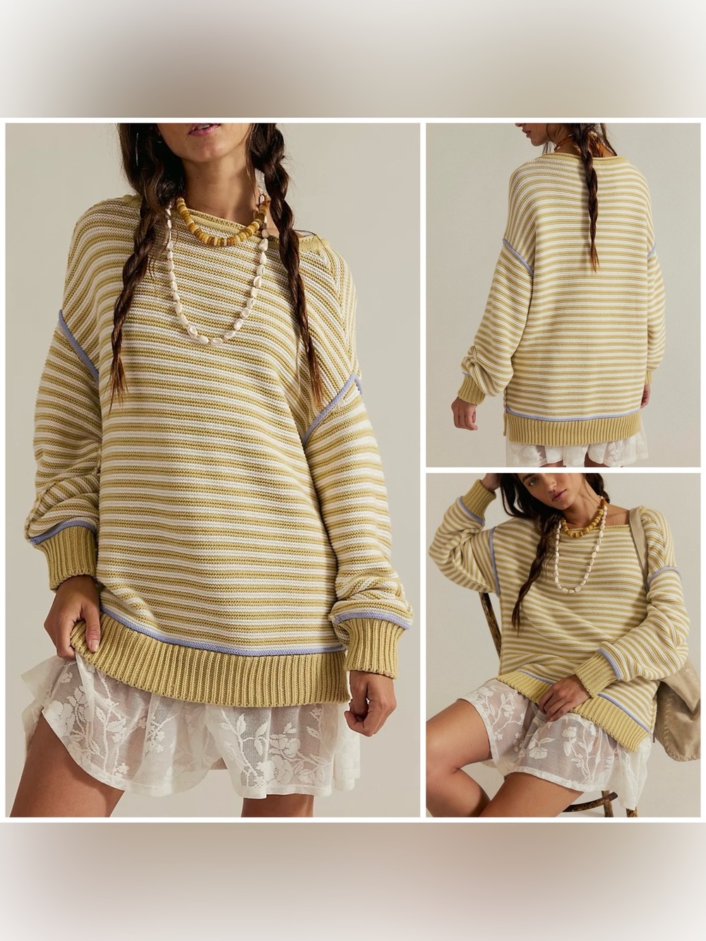 NWT Free People We The Free Asher Pullover - sand combo - medium